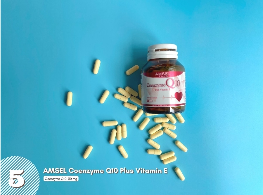 แอมเซล โคเอนไซม์ คิวเท็น พลัส วิตามินอี (AMSEL Coenzyme Q10 Plus Vitamin E) เป็นผลิตภัณฑ์เสริมอาหารสูตร CoQ10 30 มิลลิกรัม ที่ผสม Vitamin E